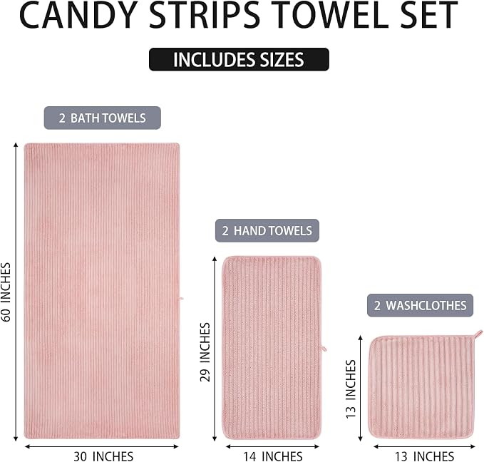 6 Piece Bath Towel Set, 30"x60" Microfiber Towels, Pink | Quick dry, Highly Absorbent,shower towels for bathroom gym,2 large Bath towels,2 hand towels,2 washcloths - Image 8