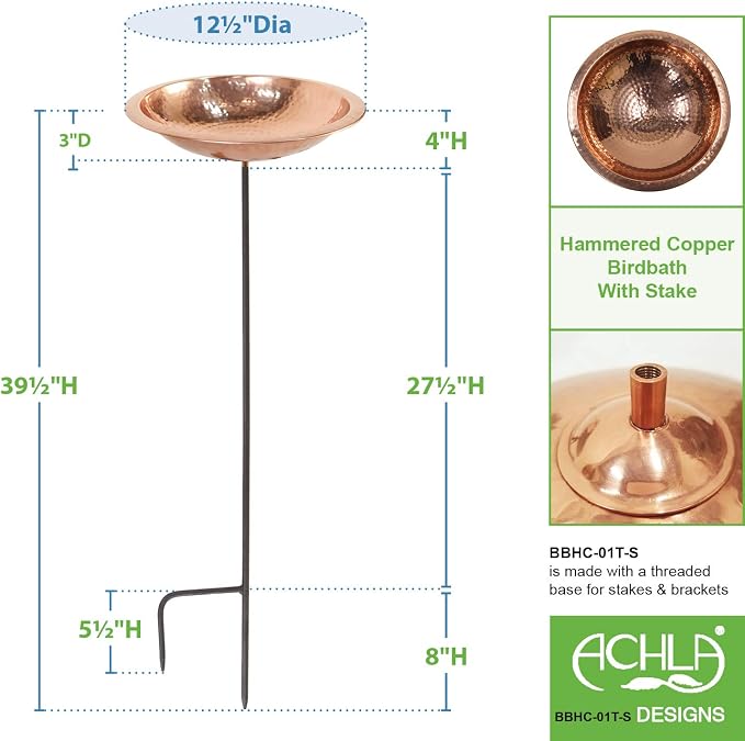 Achla Designs Hammered Copper Birdbath Bowl with Stake - Image 4