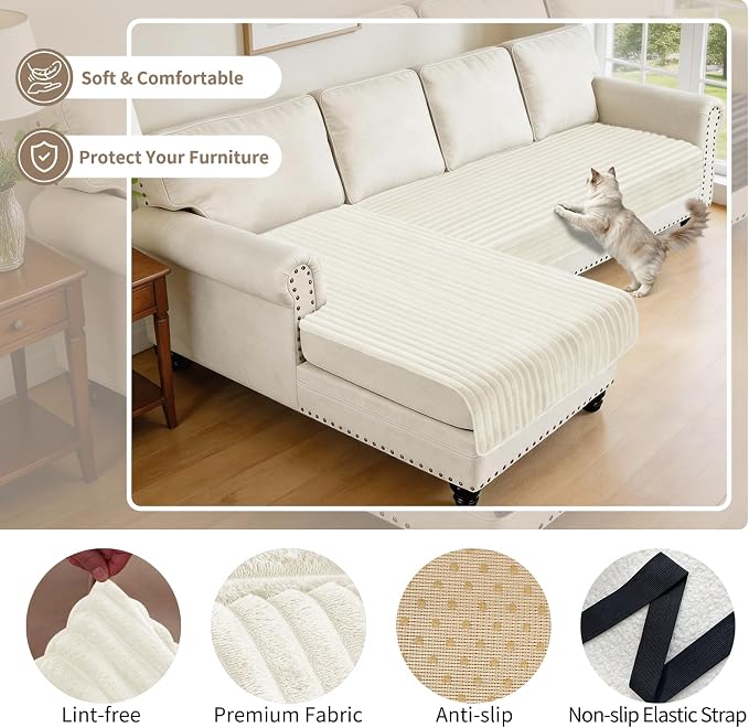100% Waterproof Couch Covers for Sectional Sofa, Washable Couch Cover, L Shaped Couch Cover for Dogs, Non Slip 2 Pieces Sofa Cover Pet Friendly, 35"x63"+35"x70.9"- Off-White - Image 4