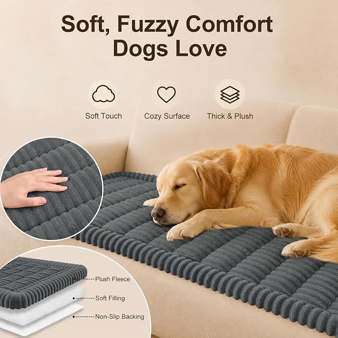 decorUhome Couch Cover for Dogs, Non Slip Fuzzy Thick Pet Sofa Protector | Pet Friendly, Couch Covers for Sofa, Machine Washable, Fits Backrest Cushions & 2-Cushion Sofa, Dark Grey, 27.6" x 47" - Image 2