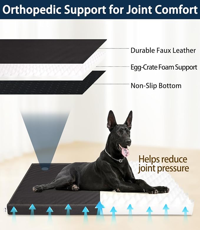 Waterproof Leather Dog Bed, Hair Resistant Crate Mat for Large Dogs, Wipeable Easy to Clean Pet Pad, Durable Black Mattress for Pets Up to 90 lbs - Image 8