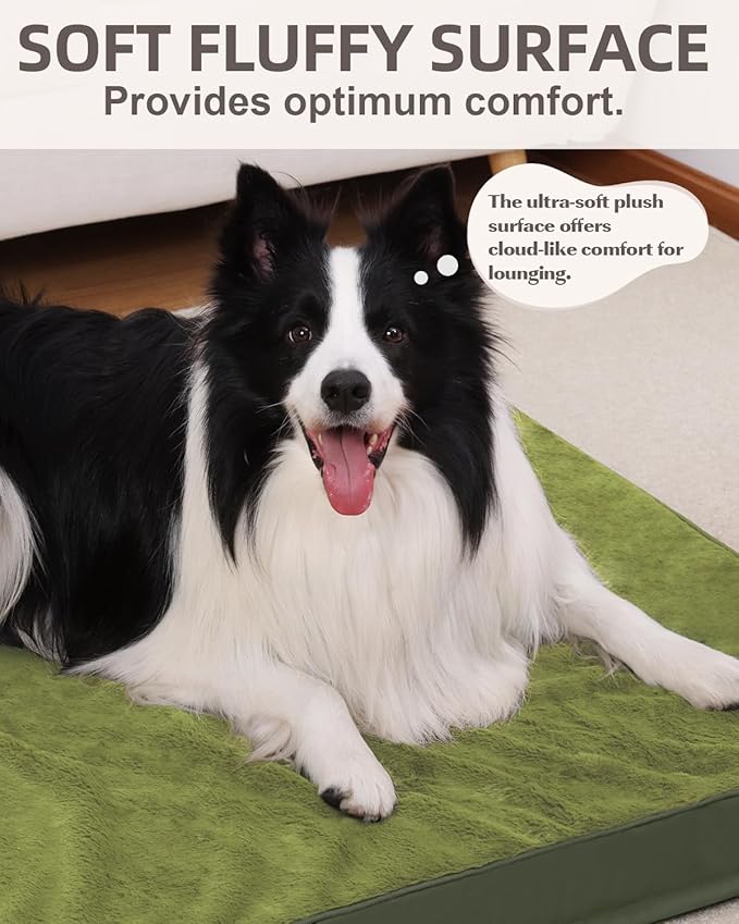 KSIIA Orthopedic Dog Bed for Large Dogs with Waterproof Lining, Green,41x27 | Deluxe Soft Plush Dog Crate Bed, Washable Pet Mat with Removable Cover & Egg Crate Foam for Large Dogs Sleeping & Relaxing - Image 3