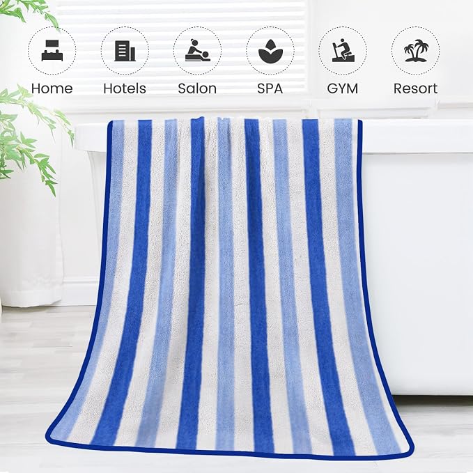 JML Bath Towels, Pack of 4, 30"x60", Large Microfiber Towel Set, Ultra Soft, Super Absorbent, Fast Drying, Perfect for Suana, Shower, Pool, Sport, Travel, Fitness, SPA,Yoga, Cabana Stripe Blue - Image 7