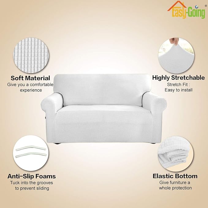 Easy-Going Stretch 4 Seater Oversized Sofa Couch Cover Snow White | 1-Piece Extra X-large Sofa Cover Furniture Protector Couch Soft with Bottom for Kids, Spandex Jacquard - Image 4