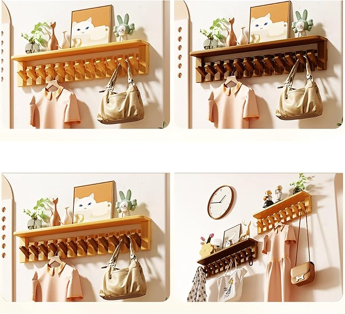 Wall Mounted Coat RackHooks Piano Key Hangers Natural Solid Wood Hanger Non-Woven Fabric Clothes Hangers for Closet, Kitchen, Bedroom, Bathroom, Entryway (Tray-Beech, 10 Hooks) - Image 11