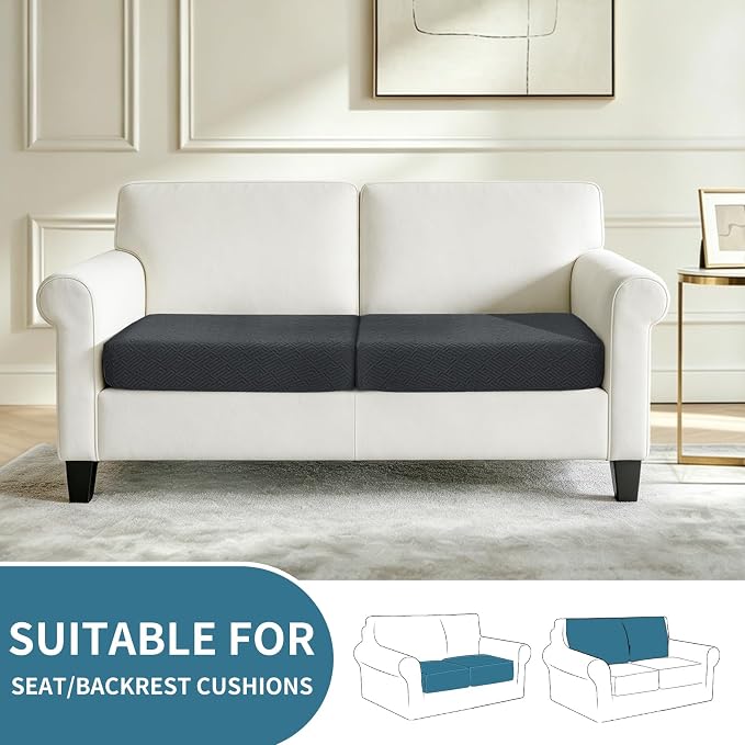 XINEAGE Large Couch Cushion Covers Seat Cushion Cover Thick Stretch Sofa Slipcovers 2 Piece Individual Couch Covers with Elastic Bottom(2 XL Seat Cushion/Backrest,Dark Gray) - Image 2
