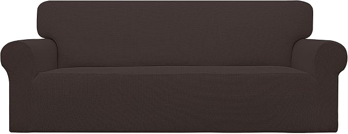 Easy-Going Stretch Couch Covers for Sofa Washable Large Chocolate | 1-Piece Sofa Covers for 3 Cushion Couch Furniture Protector Couch Slipcover Soft with Bottom for Kids Pets by Easy-Going