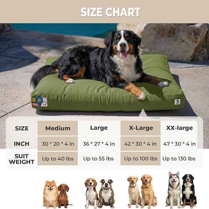 Sytopia 42 Inch Indestructible Canvas Outdoor Durable Dog Bed for Extra Large Dogs, Chew Proof Shredded Chopped Foam Patio Pet Pad for Crate with Waterproof Machine Washable Removable Cover, Green - Image 6