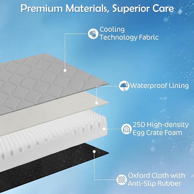 Q-Max>0.4 Cooling Dog Bed, 44" x 32" Cooling Bed for Dog Large, Grey | Orthopedic Dog Beds, Waterproof Removable Washable Cover, Egg Crate Foam, Anti-Slip Bottom, Non-Gel - Image 2