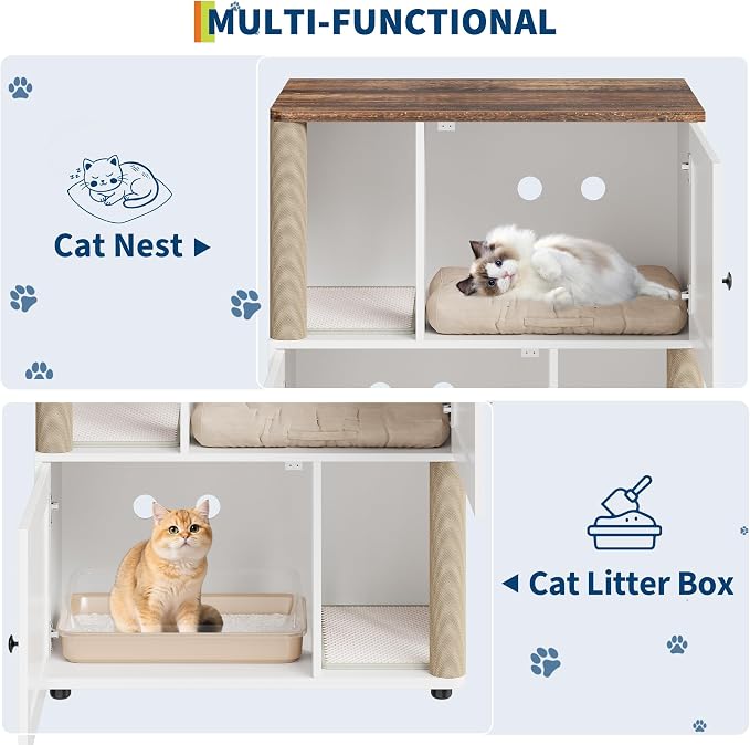 Garvee Cat Litter Box Enclosure Furniture for 2 Cats, Hidden Litter Box, Modern Double Layer Cats Washroom Furniture with 2 Scratch Mat and Cat Scratching Post, Side End Table for Living Room Hallway - Image 5