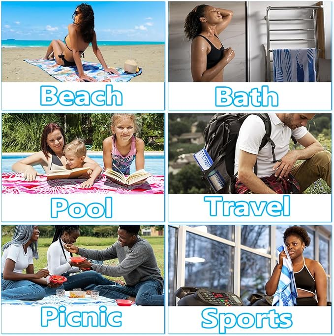 Widdonen Microfiber Beach Towel,Compact 4 Pack-71x32 Inch with Bag Travel | Extra Large,Lightweight,Thin,Sand Free,Quick Dry,Absorbent.Packable for Camping,Swim,Pool,Bath,Picnic,Cruise Essentials Gift - Image 6