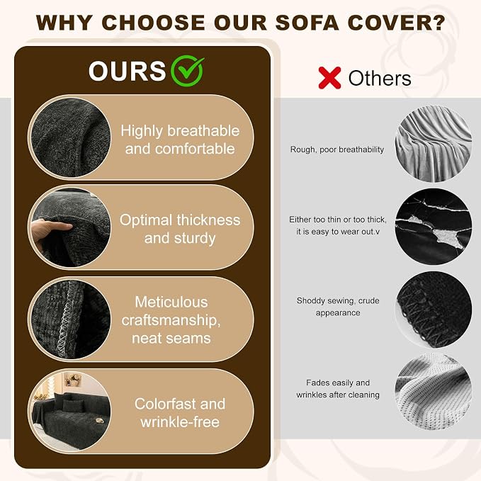ROOMLIFE Boho Couch Covers for Sofa Washable for 2 Cushion Couch Chenille | Furniture Protector Sofa Couch Cover for Dogs, Soft Breathable Sofa Slipcover, Couch Throw Blankets with Tassels 71''X118'' - Image 5