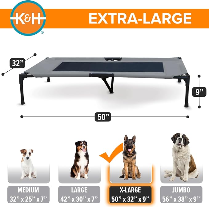 K&H Outdoor Elevated Dog Bed - Cooling Raised Dog Bed for Large & Extra-Large Pets, Breathable Mesh Center Hammock Design, Indoor/Outdoor Washable Cover, Portable Metal Frame, Gray, XL 50x32in - Image 5
