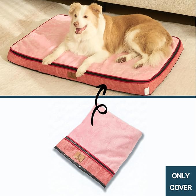 LIROCE Washable Dog Bed Cover Replacement, XL Wrap-Around Zipper Cover for Orthopedic Memory Faom Dog Bed (41x27x4 inches), Pink - Image 2