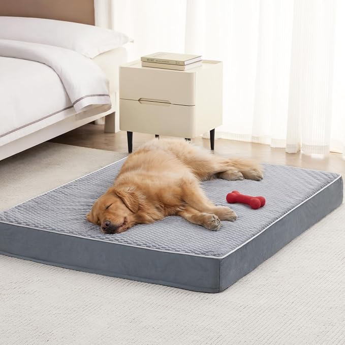 LEXTRO XXL Waterproof Orthopedic Dog Bed for Crate Mat, 47x29 Extra Large | Dog Bed Washable with Removable Washable Cover, Comfortable Dogs Crate Pad for Large Size Dogs, Gray by LEXTRO