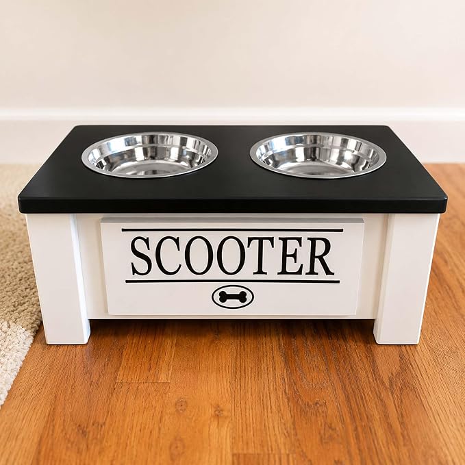 Elevated Dog Bowls for Small Dogs, Personalized Food Stand for Small Breed | Farmhouse Style, Elevated Wood Stand, Storage Container, Stainless Steel Bowls, Raised Anti-Slip Feeder, Made in USA - Image 4