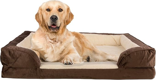 PETMAKER Orthopedic Dog Bed - 42in Dog Couch Bed with Supportive Wraparound Bolster and Removable Washable Cover - Egg-Crate Foam Extra Large Dog Bed for Pets up to 65lbs - Dog Products (Brown) by PETMAKER