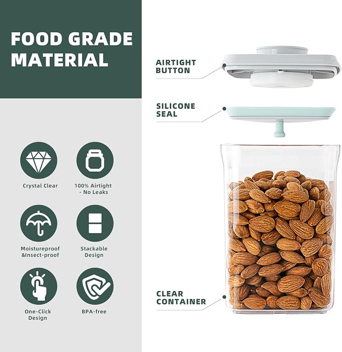 2 Pack Pop-Top Airtight Food Storage Containers, 2.0 Qt & 0.9 Qt | Clear Stackable Pantry Canisters for Coffee Stations, Breakfast Corners, Baking Areas, Dry Food Organization, BPA-Free - Image 5