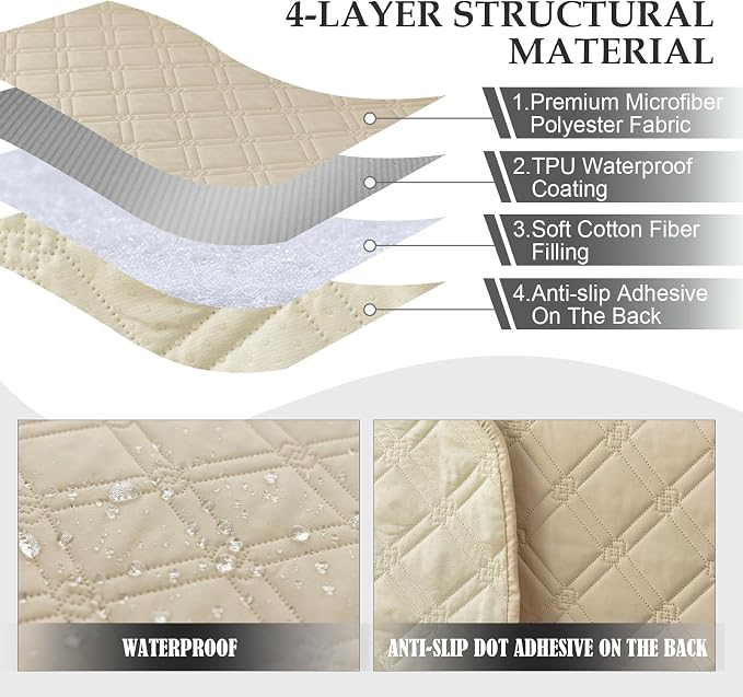 Genina L Shape Couch Cover, Sectional Couch Chaise Covers, Waterproof Washable Sofa Covers for Right L Shape Chaise Lounge, Anti-Slip Sofa Slipcovers for Dogs Cats Pet Friendly(Beige) - Image 4