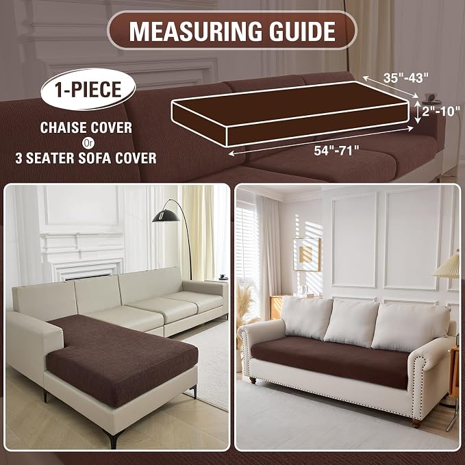 Couch Cushion Covers Chaise Couch Cover Stretch Sectional Sofa Slipcover Washable Wear-Resistant Furniture Protector(Brown,1 Piece for Chaise or Sofa 3-Seater) - Image 2