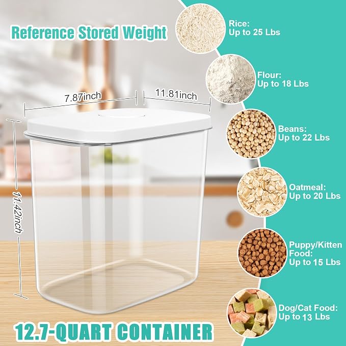 TBMax Large Rice Container 25 Lbs with Easy-Carrying Handles -12.7 Qt Flour Storage Container with Pop Up Lid & Hanging Hooks for Cleaner Use, Airtight Food Storage Bin for Kitchen Organization - Image 4
