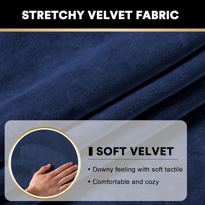PrinceDeco Velvet Couch Cushion Cover Soft Stretch Cushion Slipcover for Chair Loveseat Sofa Cushion Furniture Protector Seat Cushion Sofa Cover Each Width Up to 40", Navy - Image 4