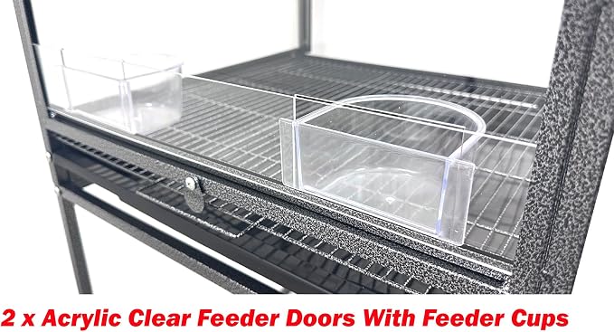 Deluxe Durable Wrought Iron Bird Parrot Flight Cage Sturdy Front Door Side Nesting Doors Acrylic Clear Bottom Prevent Food Spillage Removable Rolling Stand Lockable Wheels - Image 5