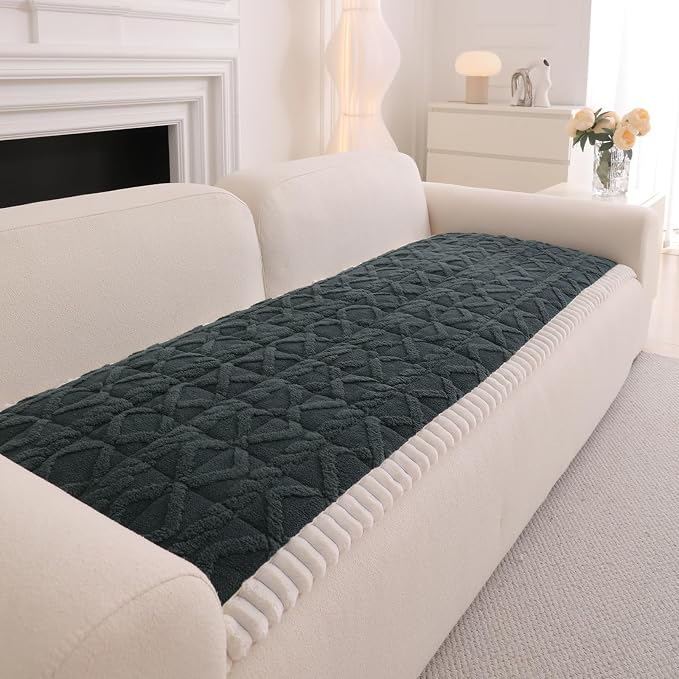 DREAMINGO Fuzzy Pet Couch Cover with Geometric Jacquard, Washable & Non-Slip Sofa Covers for 2 Cushion Couch, Plush Dog Bed Mat for Sofa Cushion Protector 27.6x59.1 Inch, Dark Grey by DREAMINGO