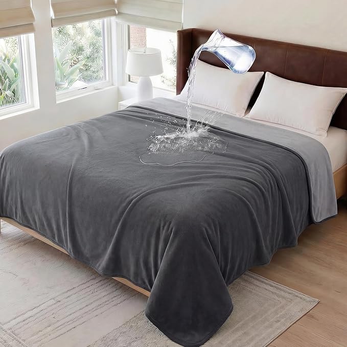 Luciphia 100% Waterproof Blanket for Adults or Large Dogs, Soft Polar Fleece Pet Blankets for Bed Couch Protector Washable, Reversible Leakproof Furniture Protection for Puppy,Dark Grey,85x57 inch by luciphia