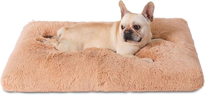 Bedfolks Plush Waterproof Dog Crate Bed, Removable Washable Cover, Faux Fur Pad for Medium Dogs, 29"x21", Camel by Bedfolks