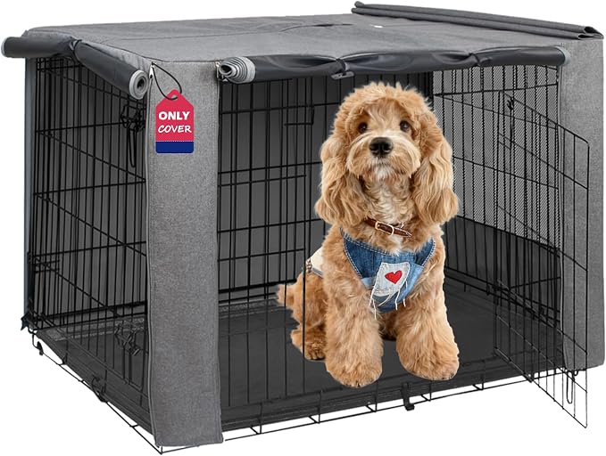 HiCaptain Breathable Dog Crate Cover 30 Inch, Durable Heavy Duty Kennel Cover, Dual Zippered Panels, Windproof Waterproof UV-Resistant(Grey) by HiCaptain