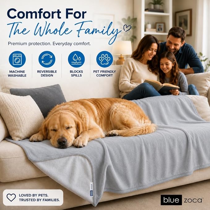 Waterproof Blanket | Machine Washable Dog Bed Cover | Waterproof Pet Blanket for Couch, Bed & Car | Cat & Dog Blankets for Large Dogs, Pets & Adults | Travel Size - 65x50in Gray - Image 8