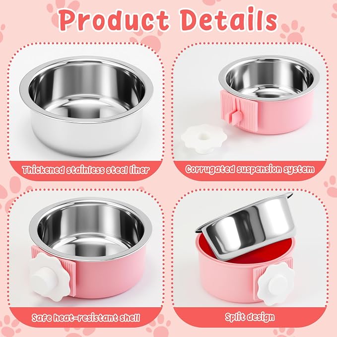 LemonRoad 12 Pcs Dog Crate Water Bowl Bulk No Spill Hanging for Kennel Removable Stainless Steel Puppy Food Water Feeding Bowls Cage Coop Cup for Dogs Cats Rabbits Birds Ferret(Mixed Style) - Image 3