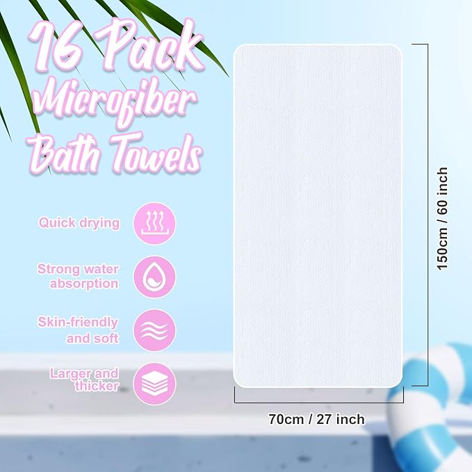 SmoothNovelty 16 Pack Microfiber Bath Towels Bulk 27'' x 60'' Oversized Size Bath Towel Highly Absorbent Extra Large Soft Drying for Beach Shower Summer Salon Sport Gym Party (Lattice,Pastel) - Image 2