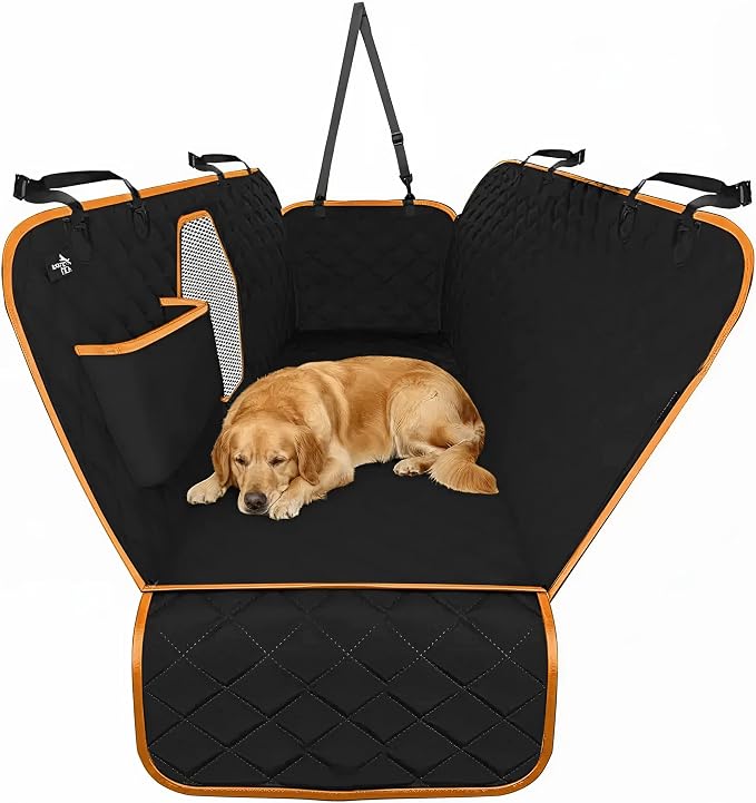Active Pets Dog Car Seat Cover for Back Seat, Waterproof Pet Protection Hammock, SUV Truck Car Backseat Protector with Safety Features, XL, Orange by ActivePets