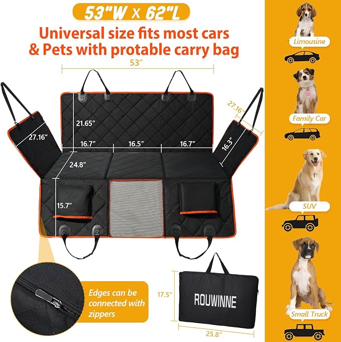 Back Seat Extender for Dogs-Large Space, Dog Car Seat Cover Hard Bottom Holds 420lb, Sturdy Backseat Extender for Dogs, Upgraded Waterproof Pet Car Bed Dog Hammock for Car, SUV, Truck, Orange - Image 5