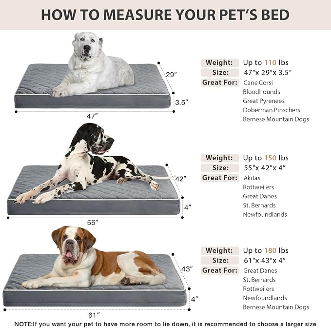 WNPETHOME Orthopedic Giant Human Dog Beds for Adult & Dog Cozy Sleep | Human Washable Waterproof Dogs Bed with Removable Cover, Multi-Needle Quilting Dogs Crate Bed for Relax ,Grey 61x43 Inch - Image 5