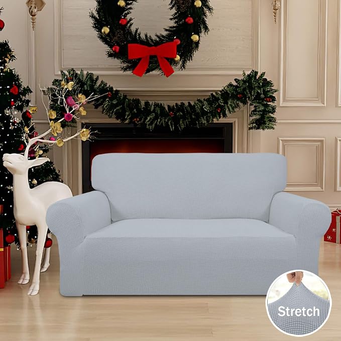 Easy-Going Stretch Loveseat Couch Covers Washable Silver Gray | 1-Piece Loveseat Covers for 2 Cushion Couch Furniture Protector RV Sofa Slipcover Soft with Bottom for Kids Pets - Image 2