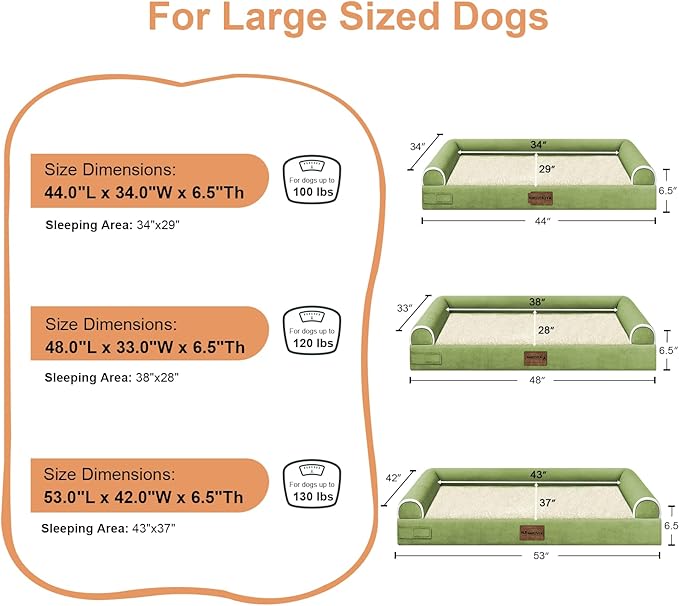 NANUYA Orthopedic Dog Bed for Jumbo Dogs, 53 x 42 Inch, Grass Green | Egg crate foam for joint support, 3-sided bolster pet sofa, waterproof lining, washable cover, and non-skid base - Image 6