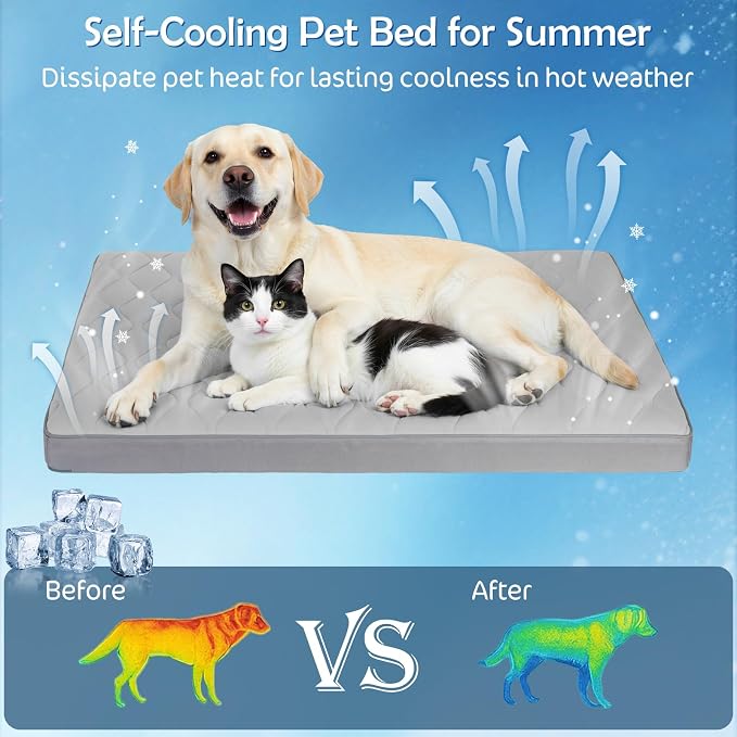 Q-Max>0.4 Cooling Dog Bed, 44" x 32" Cooling Bed for Dog Large, Grey | Orthopedic Dog Beds, Waterproof Removable Washable Cover, Egg Crate Foam, Anti-Slip Bottom, Non-Gel - Image 4