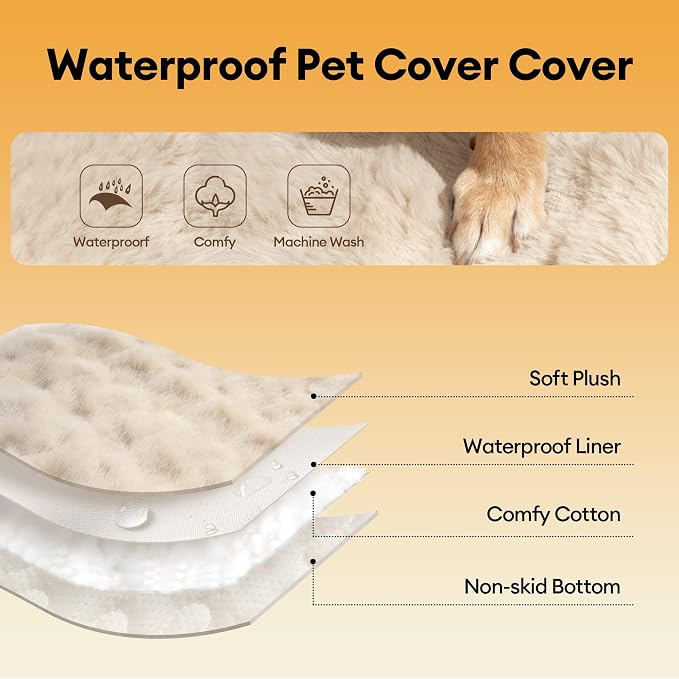 Couch Covers for Dogs, Non-Slip Sofa Cover 27.6"×82.7" Khaki | 300gsm Thick Quilted Padding, Faux Rabbit Fur, Machine Washable, for 3-Cushion/3-Seater/L-Shaped Couch - Image 3