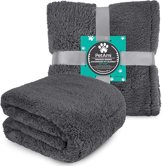 PetAmi Fluffy Waterproof Dog Blanket for Couch and Bed, Reversible Sherpa Pet Throw, Pee Proof Furniture Protector Sofa Cover, Washable Cat Blanket for Medium Large Dogs and Cats (Grey, 60x80) - Image 8