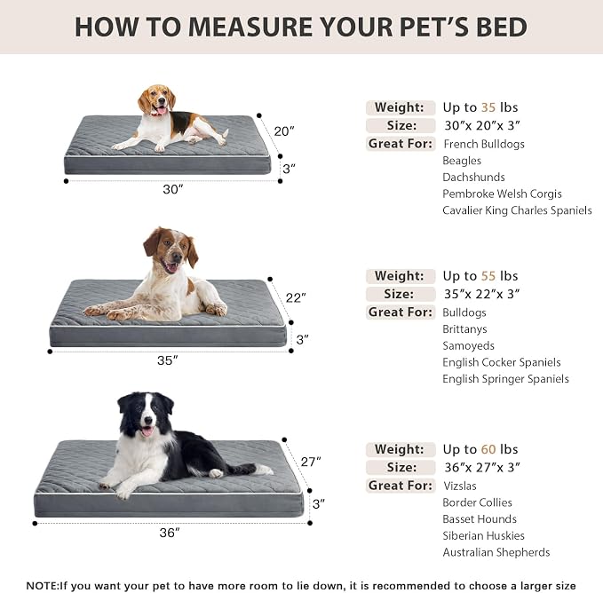 WNPETHOME Orthopedic Waterproof Large Sized Senior Dogs Bed for Comfy Sleep | Washable Ped Bed with Removable Cover, Multi-Needle Quilting Large Dogs Crate Bed for Dog Relax, Light 36x27 Inch - Image 6