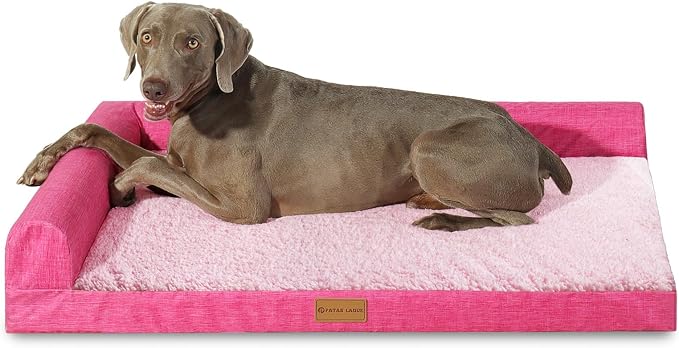 Patas Lague Orthopedic Extra Large Dog Bed Pet Sofa Beds 56''X40''Pink | L Bolster Egg-Crate Foam Dog Couch For Large Sized Dogs, Waterproof Removable Washable Cover, Pet Mat with Nonskid Bottom by PatasLague