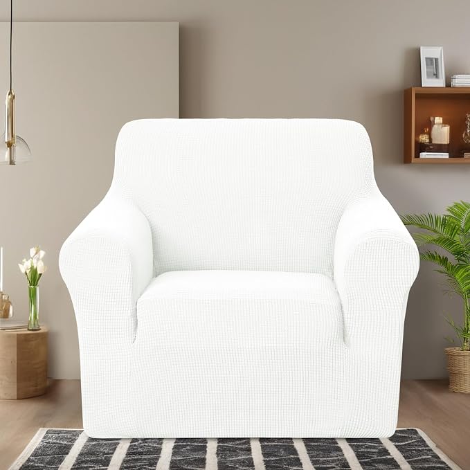 U-NICE HOME Stretch Couch Cover Slipcover for 3 Cushion Sofa, Ivory White | 1-Piece Sofa cover, Washable, Pet friendly, Furniture protector, Polyester Spandex Jacquard fabric - Image 2