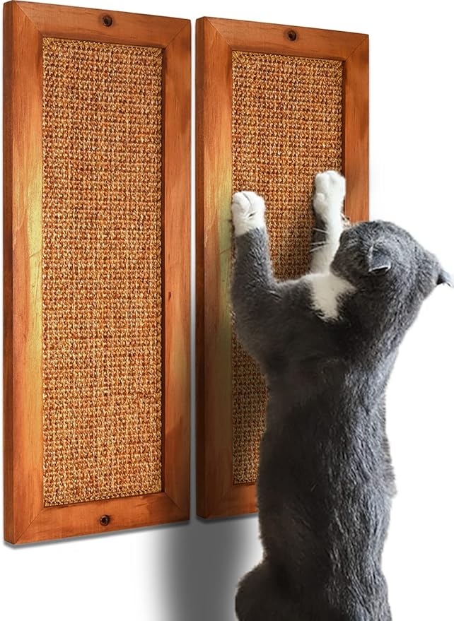 Cat Scratching Post - 2 PCS, Wooden Sisal Cats Wall Scratcher, Floor or Wall Mounted Vertical Cat Scratch Pad for Indoor Cats Adults or Kittens, Cat Wall Furniture Protector by LSAIFATER