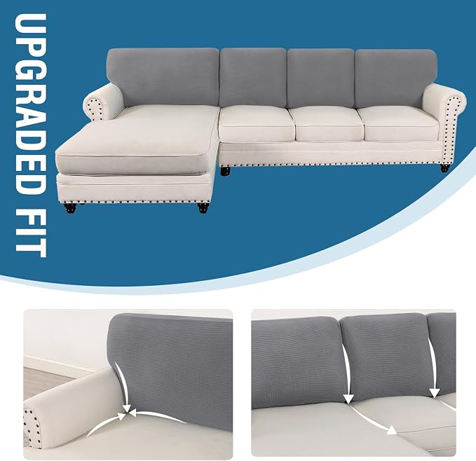 H.VERSAILTEX Backrest Cushion Covers Sectional Couch Back Cushion Covers for Sectional Sofa Set for Both Left/Right Couch (Back Only: 1 Chaise + 3 Sofa, Dove) - Image 7