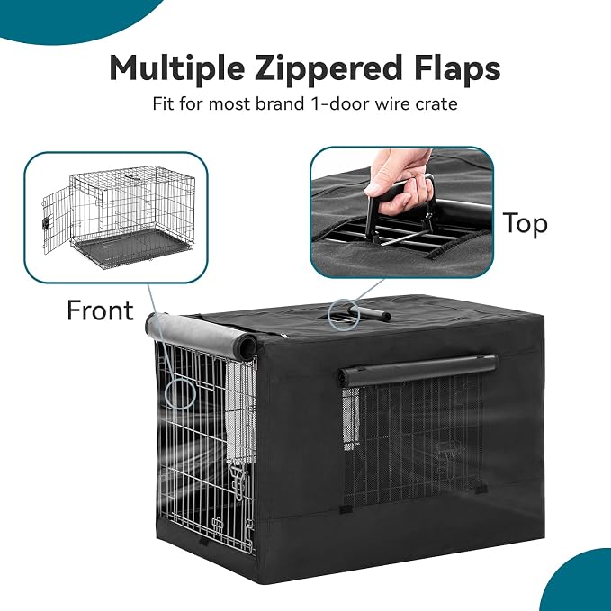 PETSFIT Crate Cover for Wire Dog Crate(30in/36inch/42inch), Single Door/Double Doors, Mesh Window, Flap On The Top and Back is Detachable, Dog Kennel Cover Black 30inch - Image 5