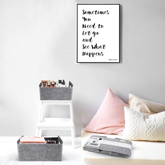 Welaxy Storage Baskets Collapsible Felt Storage bin Foldable Shelf Drawers Organizers for Kids Pet Toys magazine Books Clothes Closet Cabinet decluttering (Charcoal x 3) - Image 7