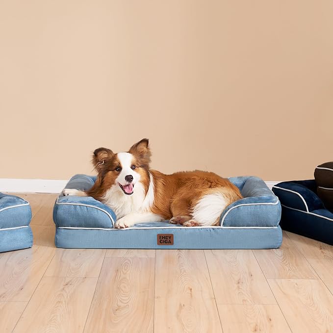 EHEYCIGA Orthopedic XXL Dog Bed, Waterproof Washable XL Big Pet Bed 52" | Non-Slip Bottom and Egg-Crate Memory Foam Extra Large Pet Couch Bed with Washable Removable Cover, Washed Blue - Image 9
